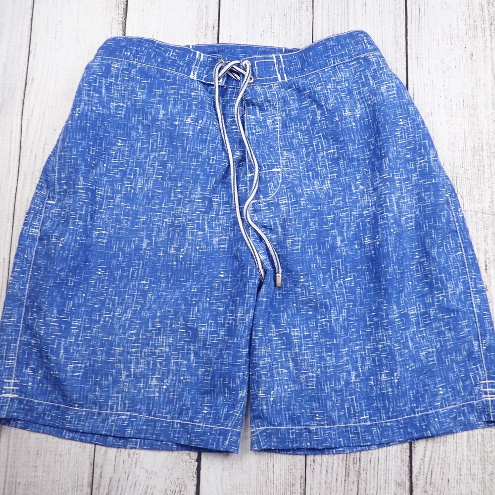 Peter Millar Blue Abstract Print Men's M Mesh Lined Swim Trunks Pockets - Picture 3 of 10